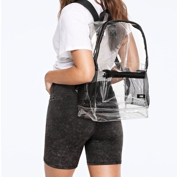 🆕 VS PINK CLEAR BACKPACK IN BLACK TRIM NWT